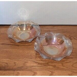 Vtg Set Of 2 Carnival Glass Bowl Iris & Herringbone Pattern Jeannette Glass Co